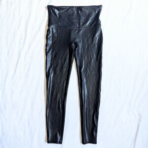 Womens Spanx Xl Faux Leather Leggings Black Countured High Rise Pull On Stretch